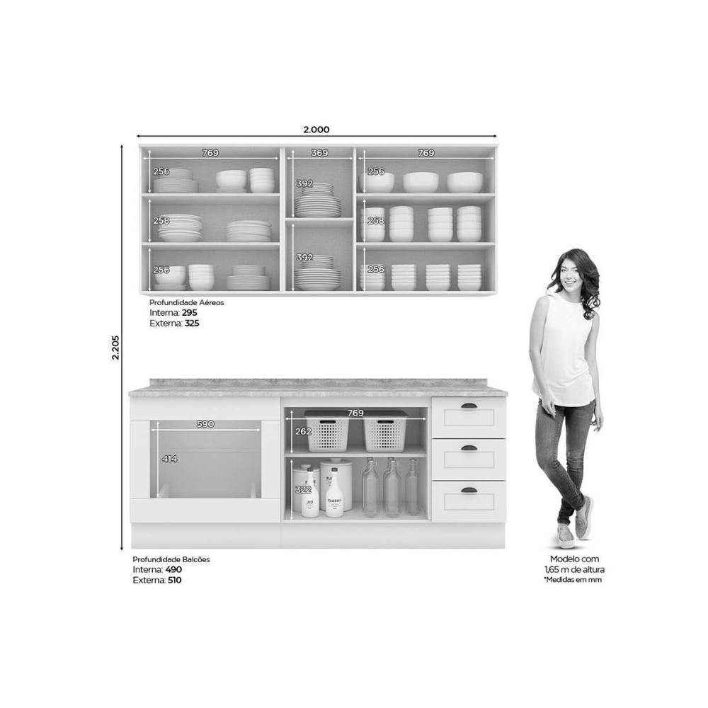 Kit Cozinha Completa 6 Peças Americana (2aéreos+2balcões+2complementos) C6p83 Branco - Henn - 3