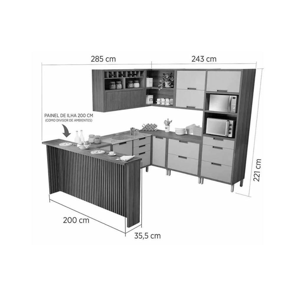 Kit Cozinha Modulada 9 Peças Imperatriz (3aéreos+4balcões+1torrequente+1ilha) C9p62 Freijo-off White-nesher - 3