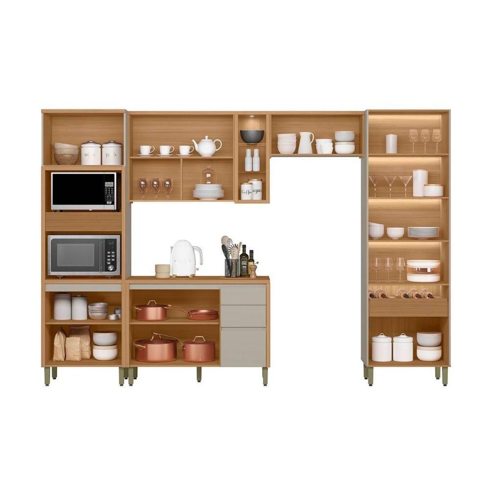 Kit Cozinha Modulada 5 Peças Allure (2aéreos+1balcão+1cristaleira+1paneleiro) Cp15 Jequitiba-gris Fosco - Linea Brasil - 3