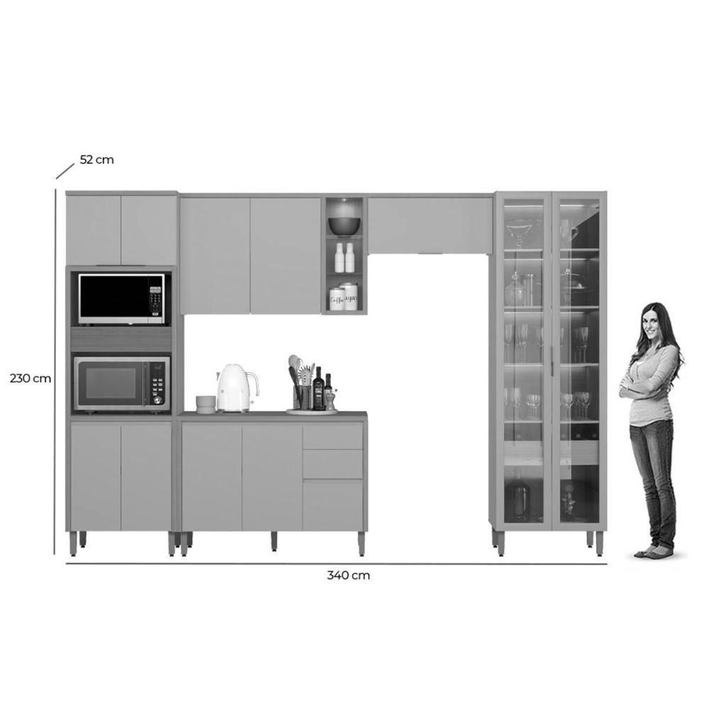 Kit Cozinha Modulada 5 Peças Allure (2aéreos+1balcão+1cristaleira+1paneleiro) Cp15 Jequitiba-gris Fosco - Linea Brasil - 4