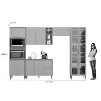 Kit Cozinha Modulada 5 Peças Allure (2aéreos+1balcão+1cristaleira+1paneleiro) Cp15 Jequitiba-gris Fosco - Linea Brasil