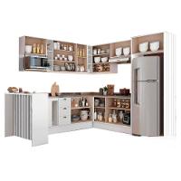 Kit Cozinha Modulada 15 Peças Bella 1 (5aéreos+5balcões+1ilha+4complementos) C15p58 Branco-carraro