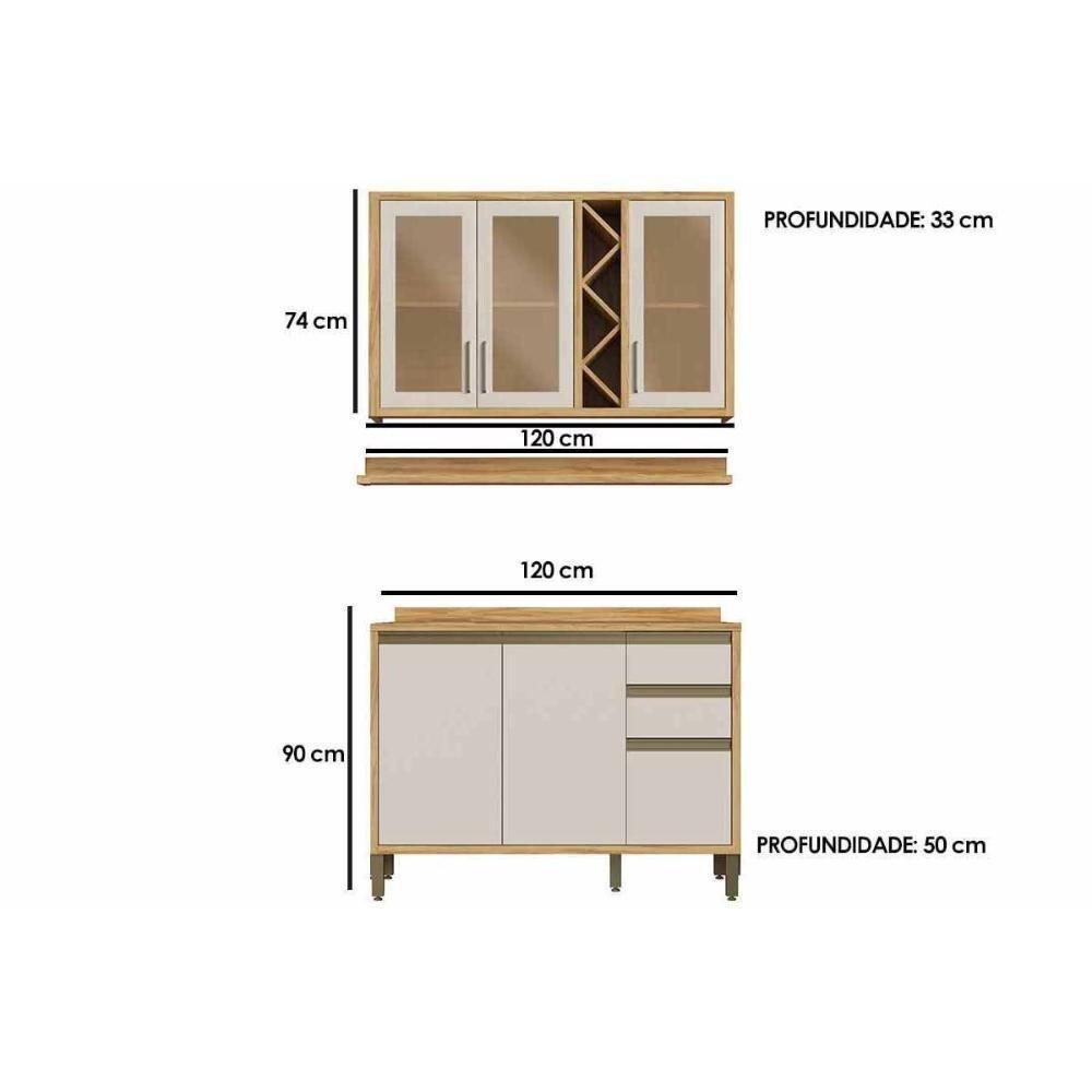 Kit Cozinha Modulada 3 Peças Tempranillo (1aéreo+1balcão+1complemento) C3p44 Amendoa-off White - Ronipa - 2