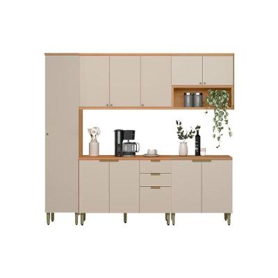 Kit Cozinha Modulada 5 Peças Selene (2balcões+2aéreos+1paneleiro) Cp24 Jequitiba-off White Fosco - Linea Brasil