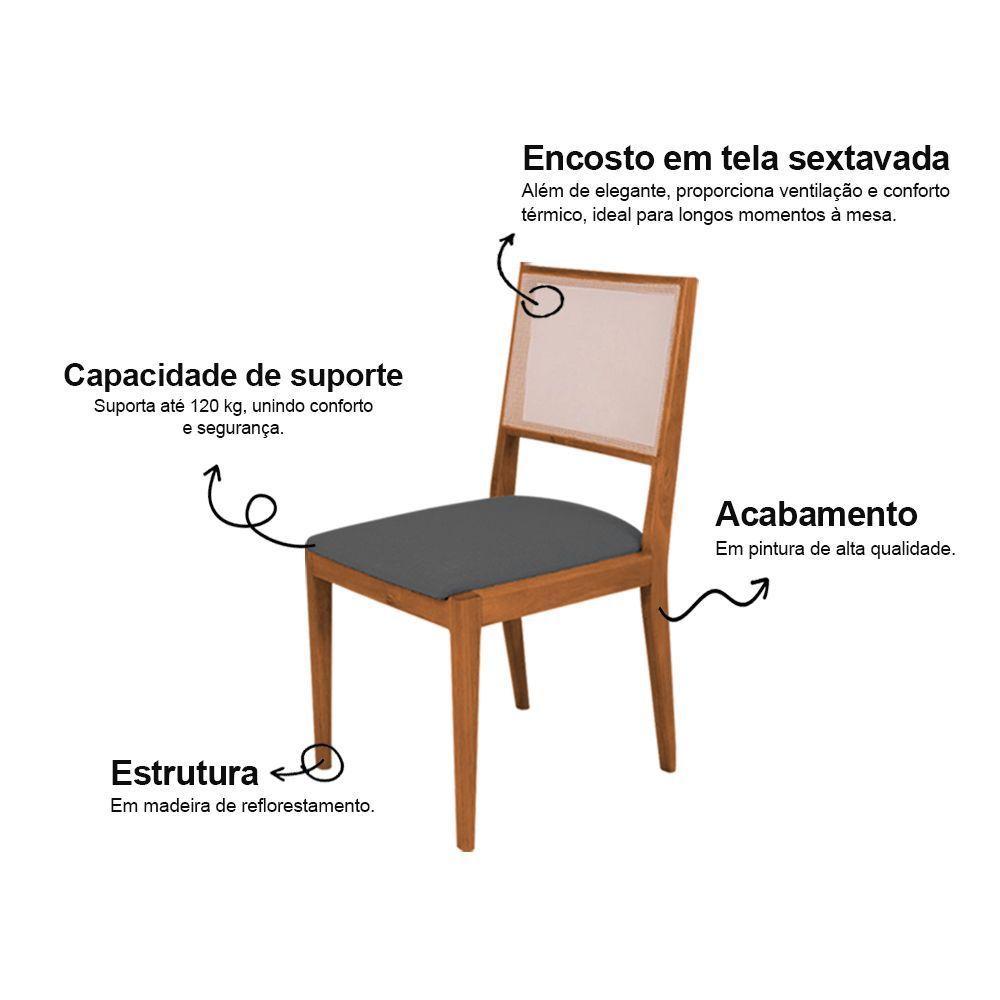 Kit 2 Cadeiras De Jantar Suellen Em Madeira E Mdf Cerejeira Linho Cinza Grafite - 3