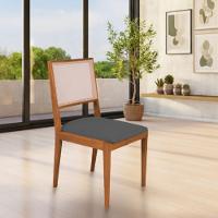 Kit 2 Cadeiras De Jantar Suellen Em Madeira E Mdf Cerejeira Linho Cinza Grafite - 2