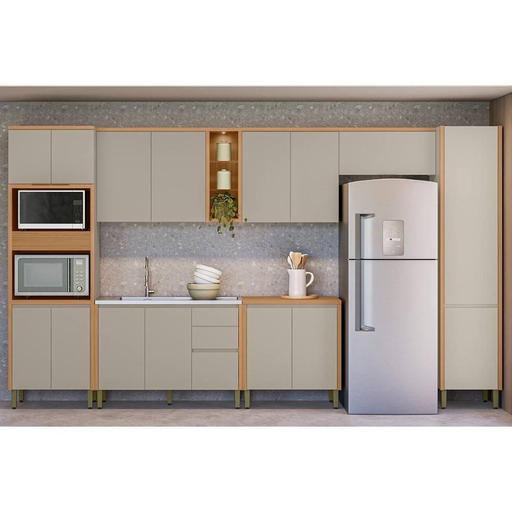 Kit Cozinha Modulada 7 Peças Allure (3aéreos+2balcões+1paneleiro+1torrequente) Cp22 Jequitiba-gris Fosco - Linea Brasil - 1