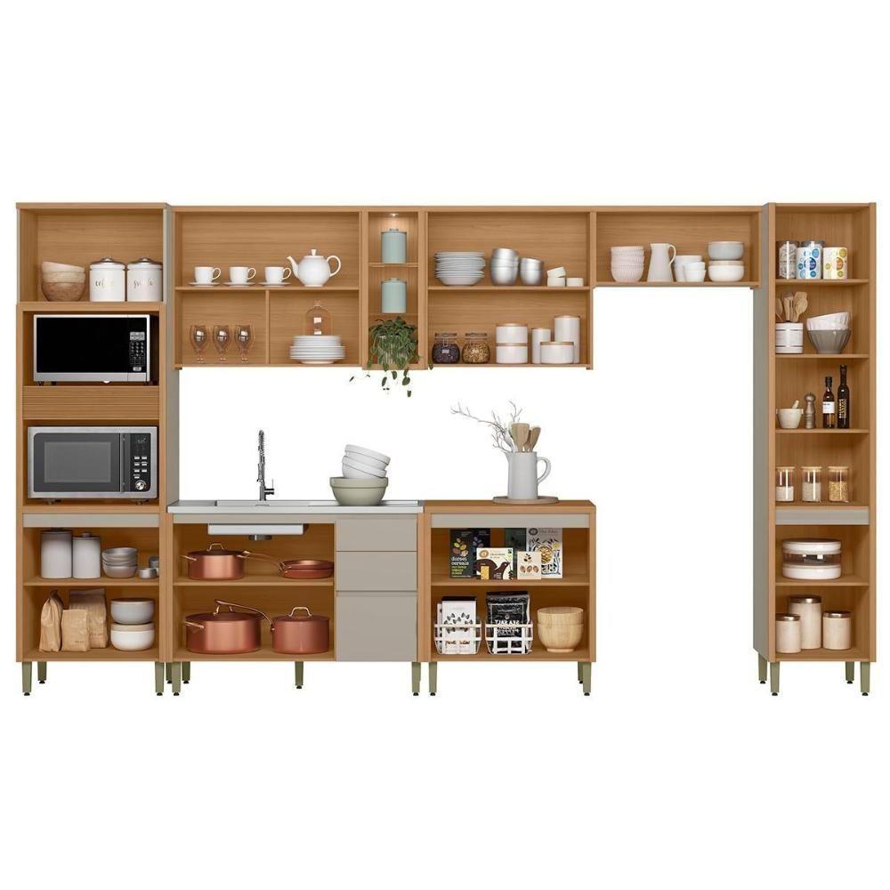 Kit Cozinha Modulada 7 Peças Allure (3aéreos+2balcões+1paneleiro+1torrequente) Cp22 Jequitiba-gris Fosco - Linea Brasil - 3