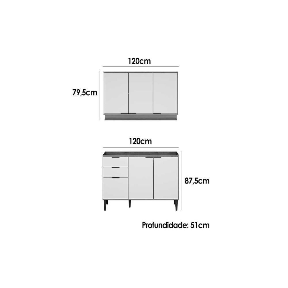 Kit Cozinha Modulada 2 Peças Alpha (1aéreo+1balcão) C2p53 Branco-carraro - 2