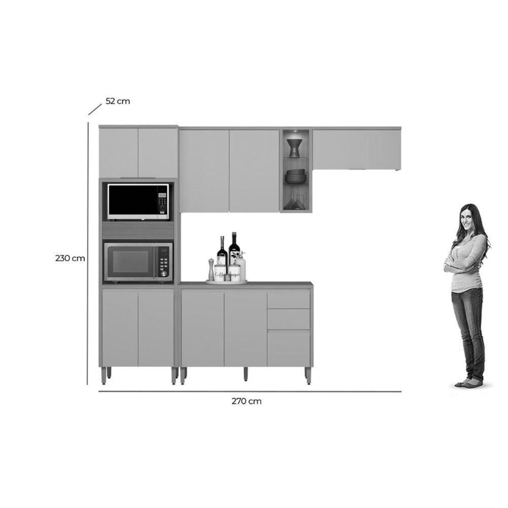 Kit Cozinha Modulada 4 Peças Allure (2aéreos+1balcão+1cristaleira) Cp11 Jequitiba-gris Fosco - Linea Brasil - 4