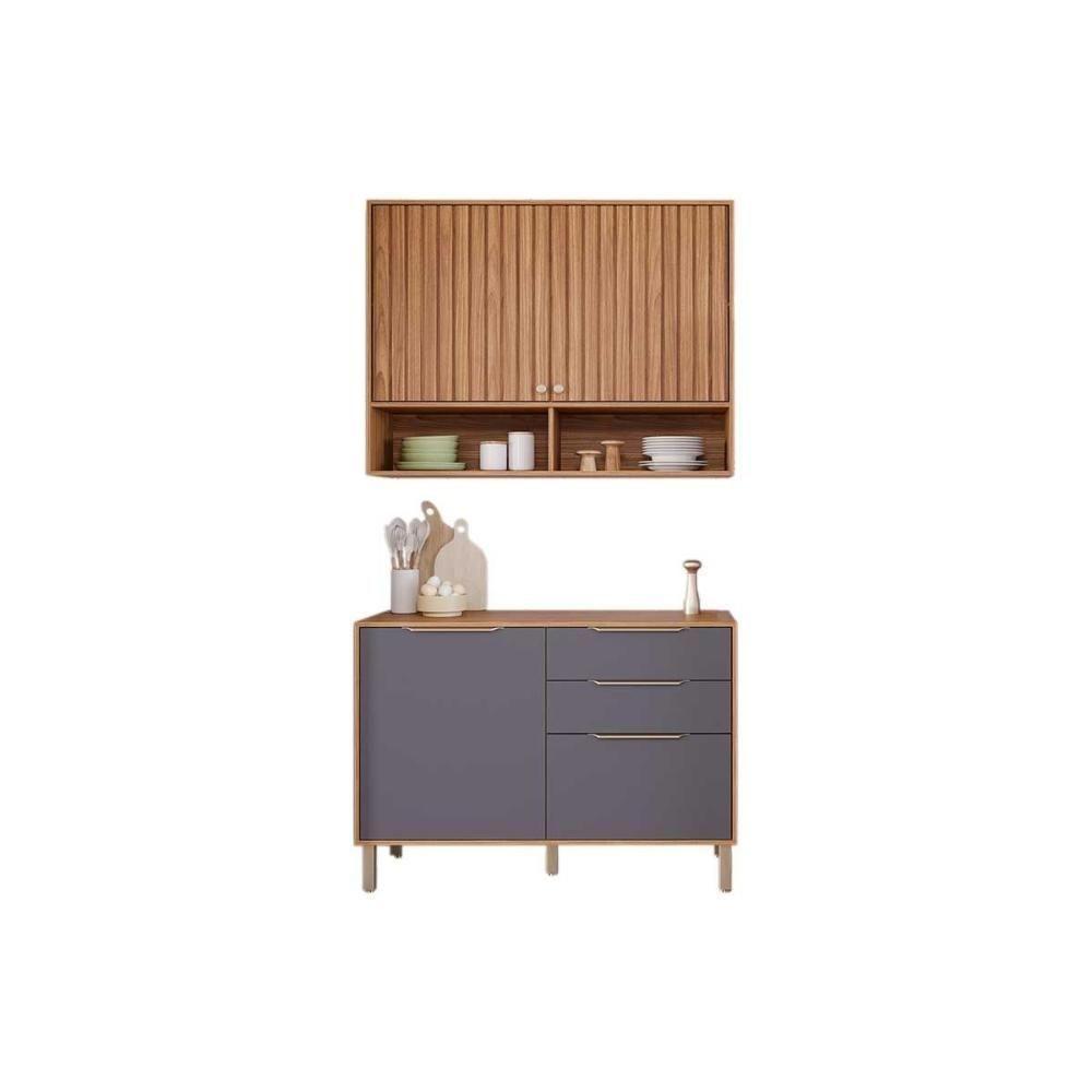 Kit De Cozinha Completa 2 Peças Divina (1aéreo+1balcão) C2p44 Freijo-titanium - Mgm - 1