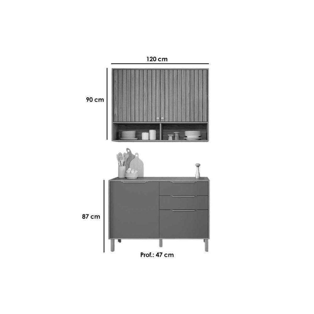 Kit De Cozinha Completa 2 Peças Divina (1aéreo+1balcão) C2p44 Freijo-titanium - Mgm - 3