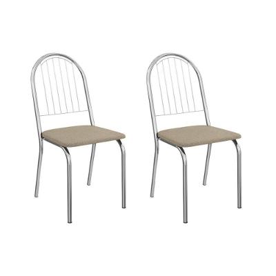 Kit 2 Cadeiras Sala Jantar Noruega 2c077cr Aço 2 Un Cromado-linho Bege Fendi - Kappesberg