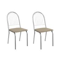 Kit 2 Cadeiras Sala Jantar Noruega 2c077cr Aço 2 Un Cromado-linho Bege Fendi - Kappesberg - 1