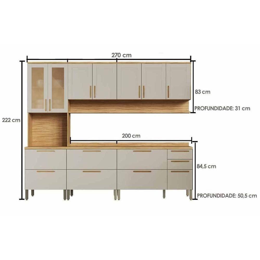 Kit Cozinha Modulada 5 Peças Riesling (2aéreos+2balcões+1paneleiro) C5p141 Amendoa-off White - Ronipa - 2