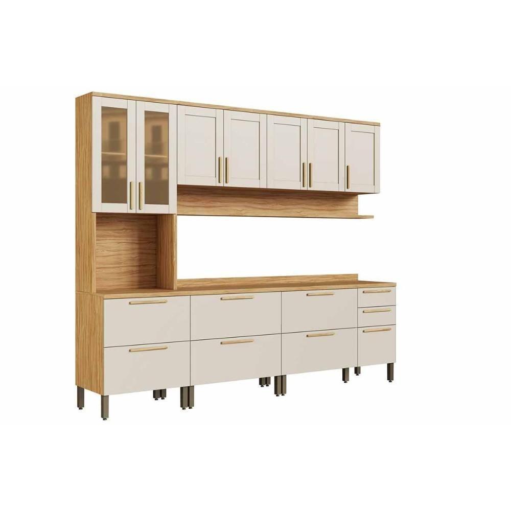 Kit Cozinha Modulada 5 Peças Riesling (2aéreos+2balcões+1paneleiro) C5p141 Amendoa-off White - Ronipa - 4