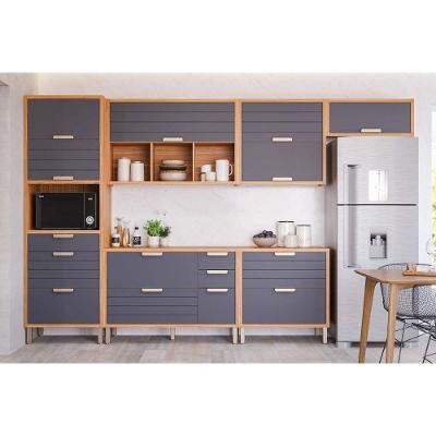 Kit Cozinha Completa Eloise 6 Peças 3 Portas 2 Gavetas MDF 120cm Titânio com Nicho para Forno