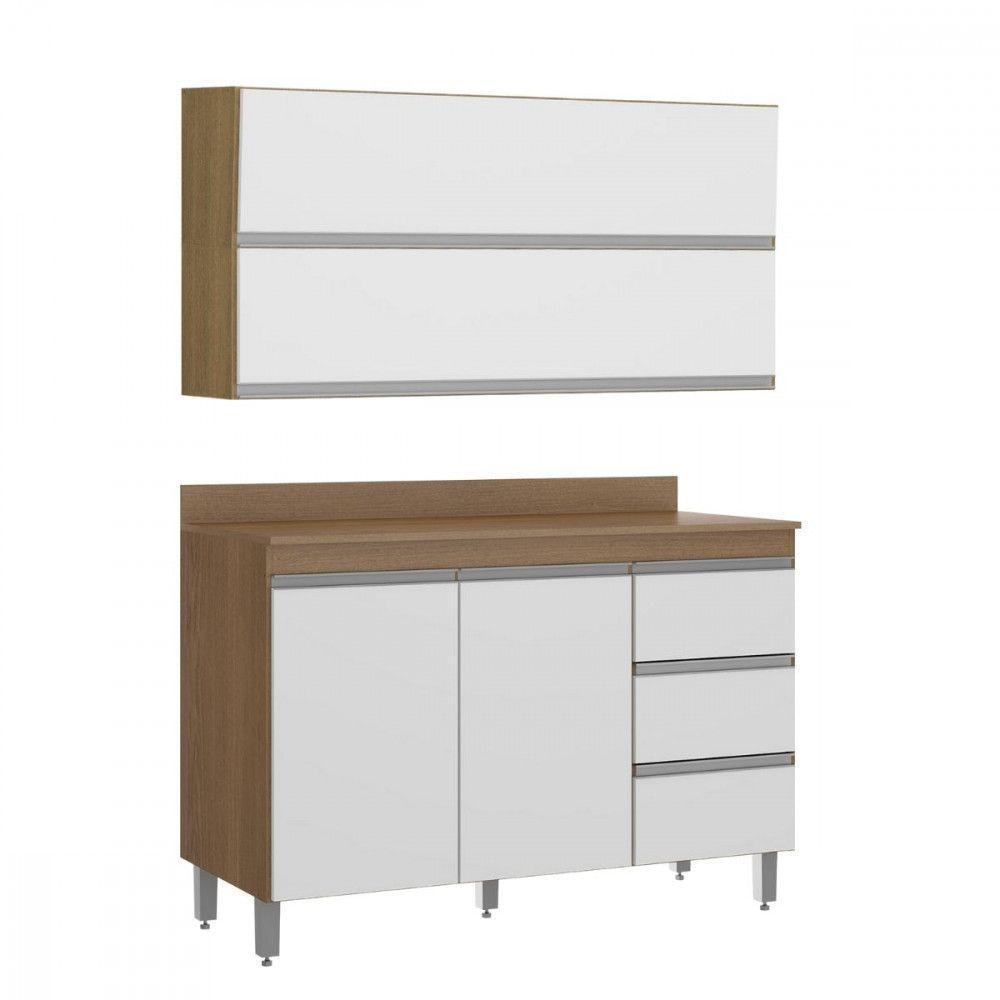 Kit Cozinha Balcão Tampo Armário Aéreo Em Mdp Menu Móveis Branco - 1