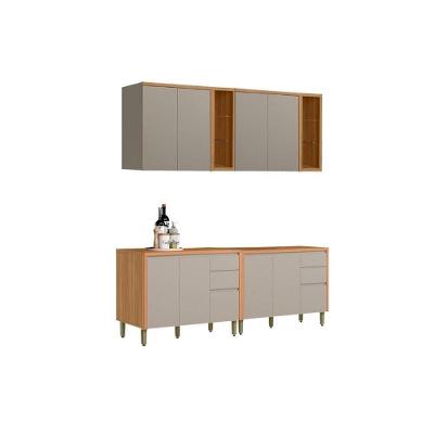 Kit de Cozinha Completa Allure 4 Peças 6 Portas 3 Gavetas MDF 120cm Cinza Jequitiba