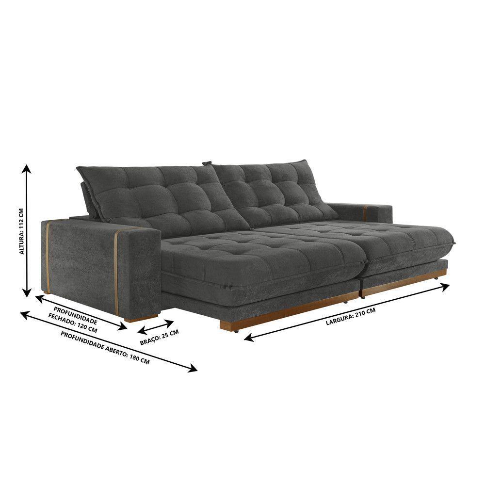 Sofá Retrátil Guaxupé 2,10m 03 Lugares Molas Ensacadas Txr Cinza - 3