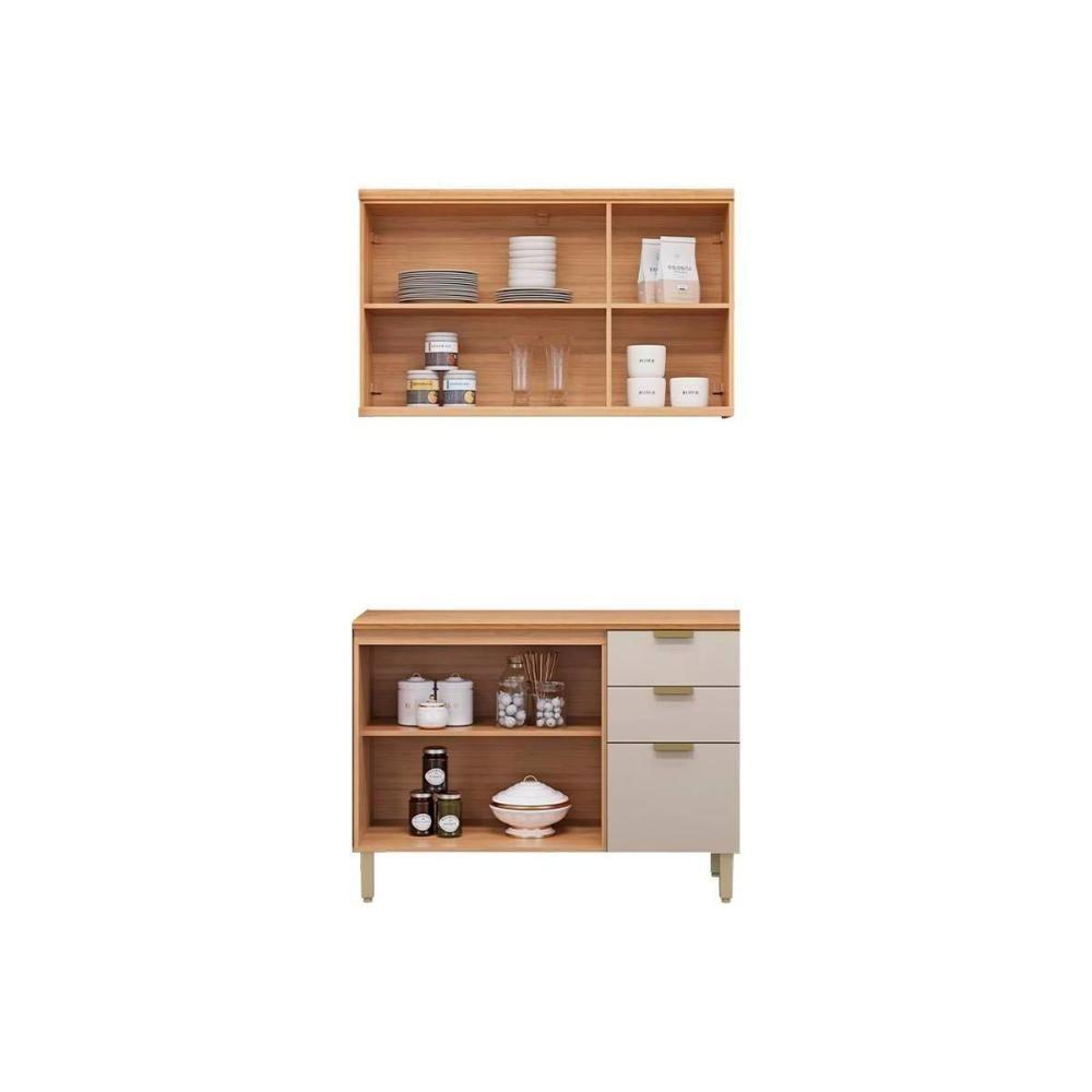 Kit Cozinha Modulada 4 Peças Selene 2 Peças (1balcão+1aéreo) Cp20 Jequitiba-off White Fosco - Linea Brasil - 4