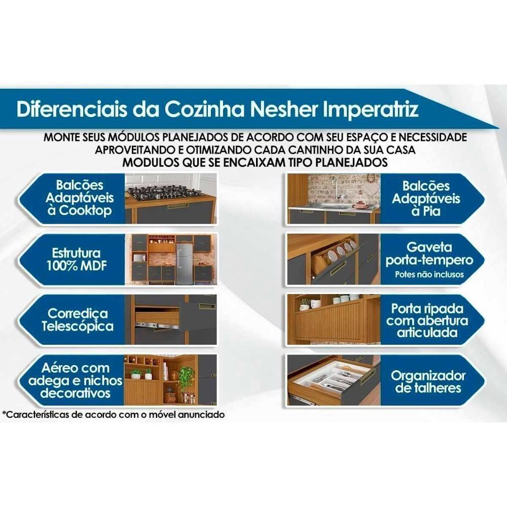 Kit De Cozinha Completa 9 Peças Imperatriz (3aéreos+4balcões+1torrequente+1ilha) C9p62 Freijo-off White - Nesher - 2