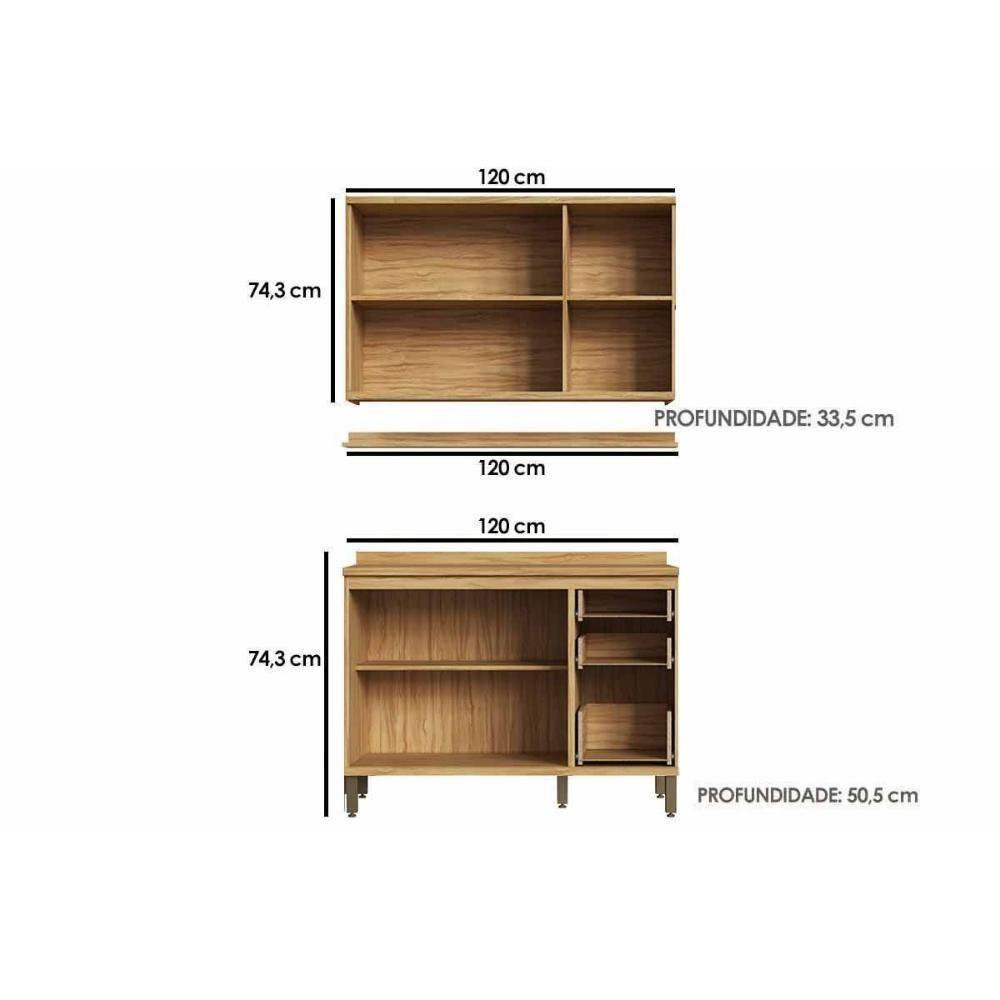 Kit Cozinha Modulada 3 Peças Sauvignon (1aéreo+1balcão+1complemento) C3p47 Amendoa-grafite - Ronipa - 2