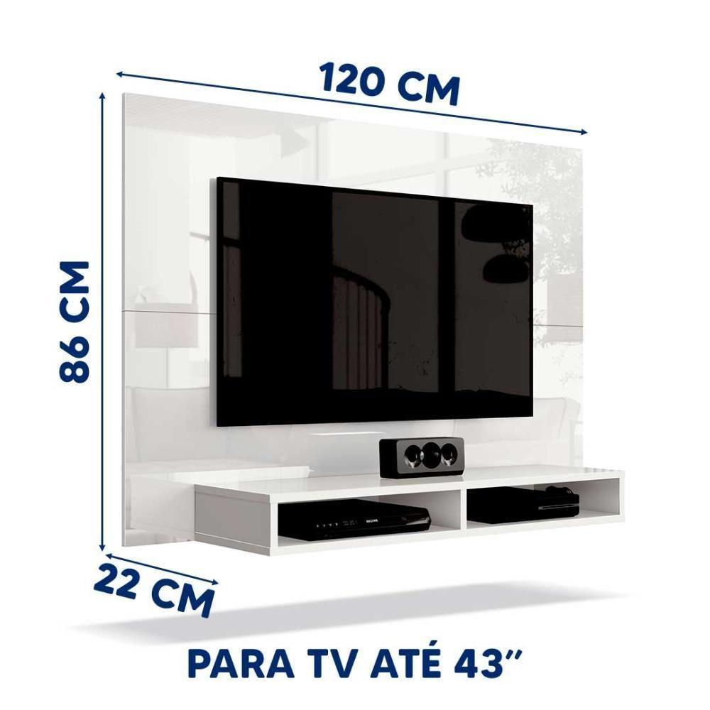 Painel Suspenso Para Parede Tv 43 Polegadas 1,20m Com Nicho - Branco - 3
