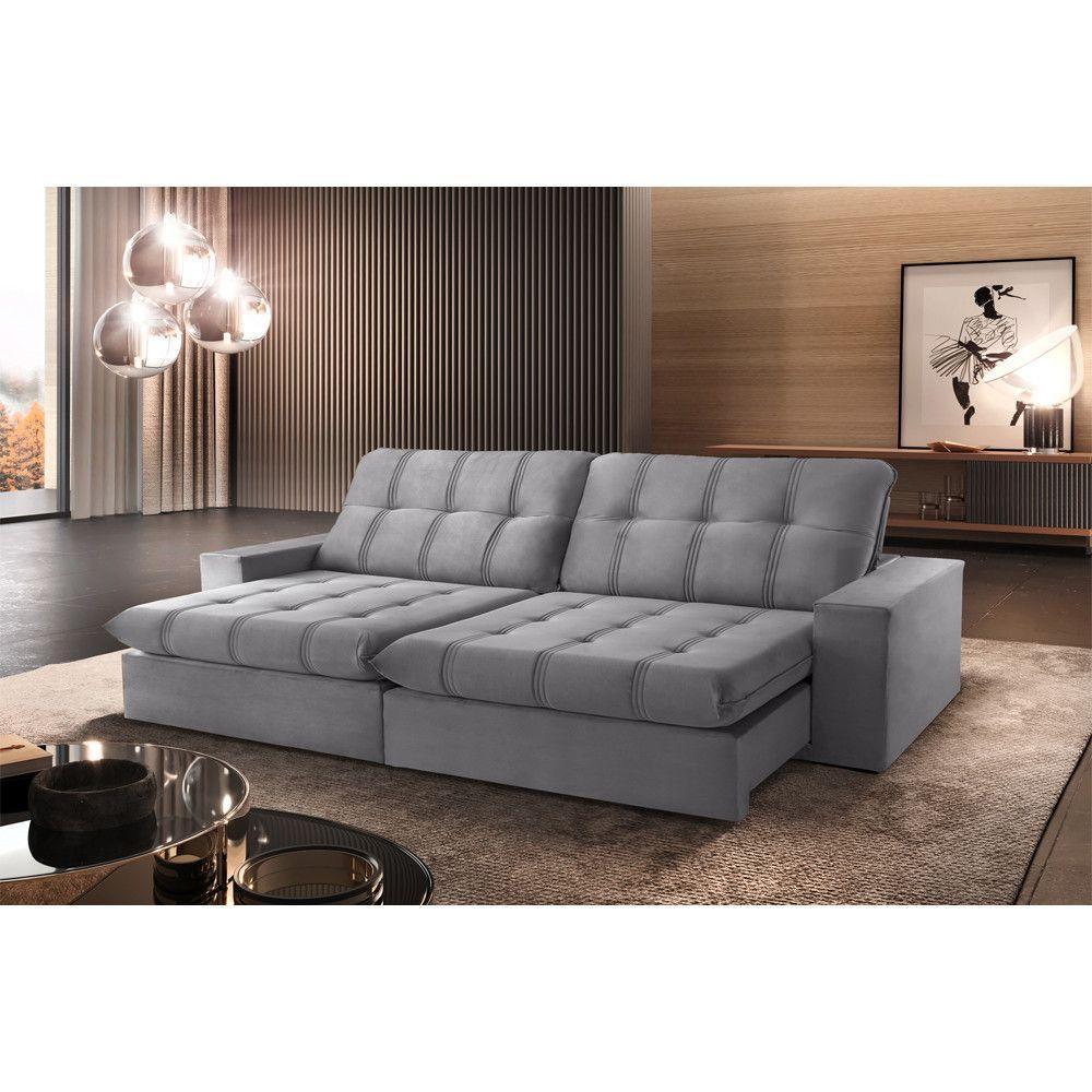 Sofá Retrátil Caparaó 2,50m 4 Lugares Molas Ensacadas Txr Prata - 1