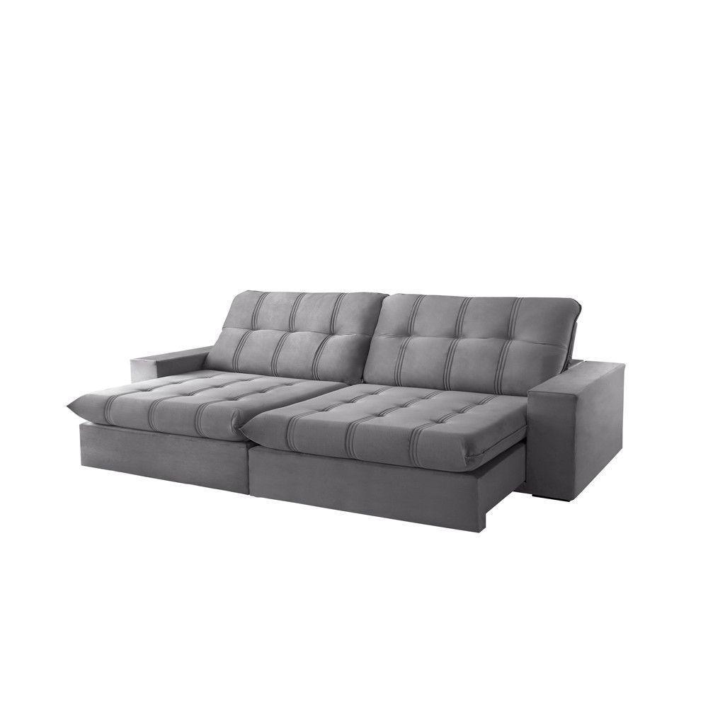 Sofá Retrátil Caparaó 2,50m 4 Lugares Molas Ensacadas Txr Prata - 2