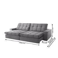 Sofá Retrátil Caparaó 2,50m 4 Lugares Molas Ensacadas Txr Prata - 3