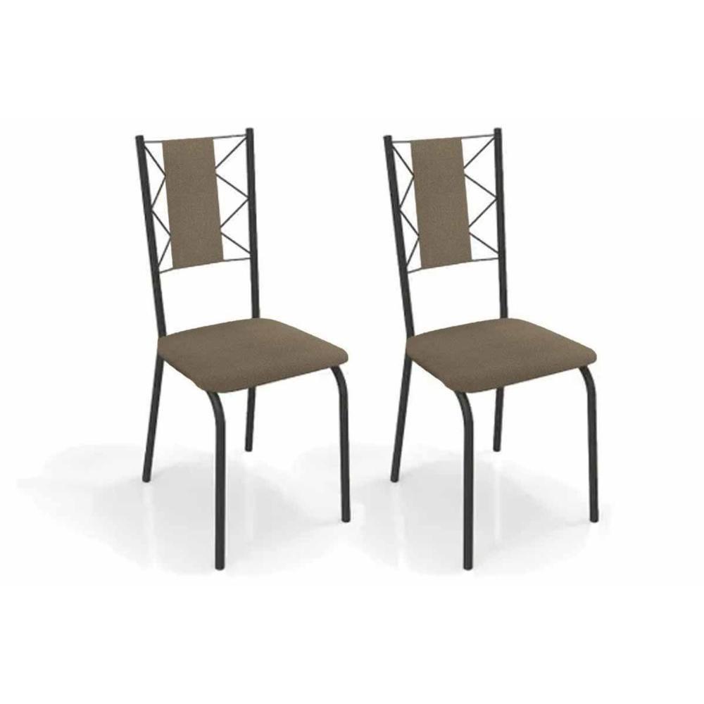 Kit 2 Cadeiras Sala Jantar Lisboa 2c076prf Aço 2 Un Preto-ano Capuccino - Kappesberg - 1