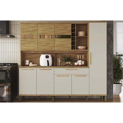 Kit de Cozinha Compacta Touriga 8 Portas 1 Gaveta MDF Amêndoa Off White