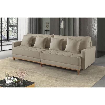 Sofá Fixo 4 Lugares M-199 2,20m Molas Bonnel Almofadas Solta Linho Bege Mesclado