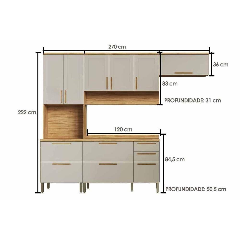 Kit Cozinha Modulada 4 Peças Riesling (3aéreos+2balcões+1paneleiro) C4p228 Amendoa-off White - Ronipa - 2