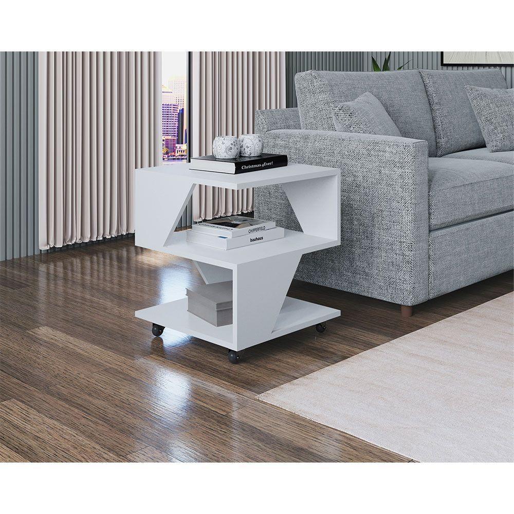 Kit Sapateira 2 Portas E 2 Mesas De Cabeceira/centro Poquema Branco/carvalho - 3