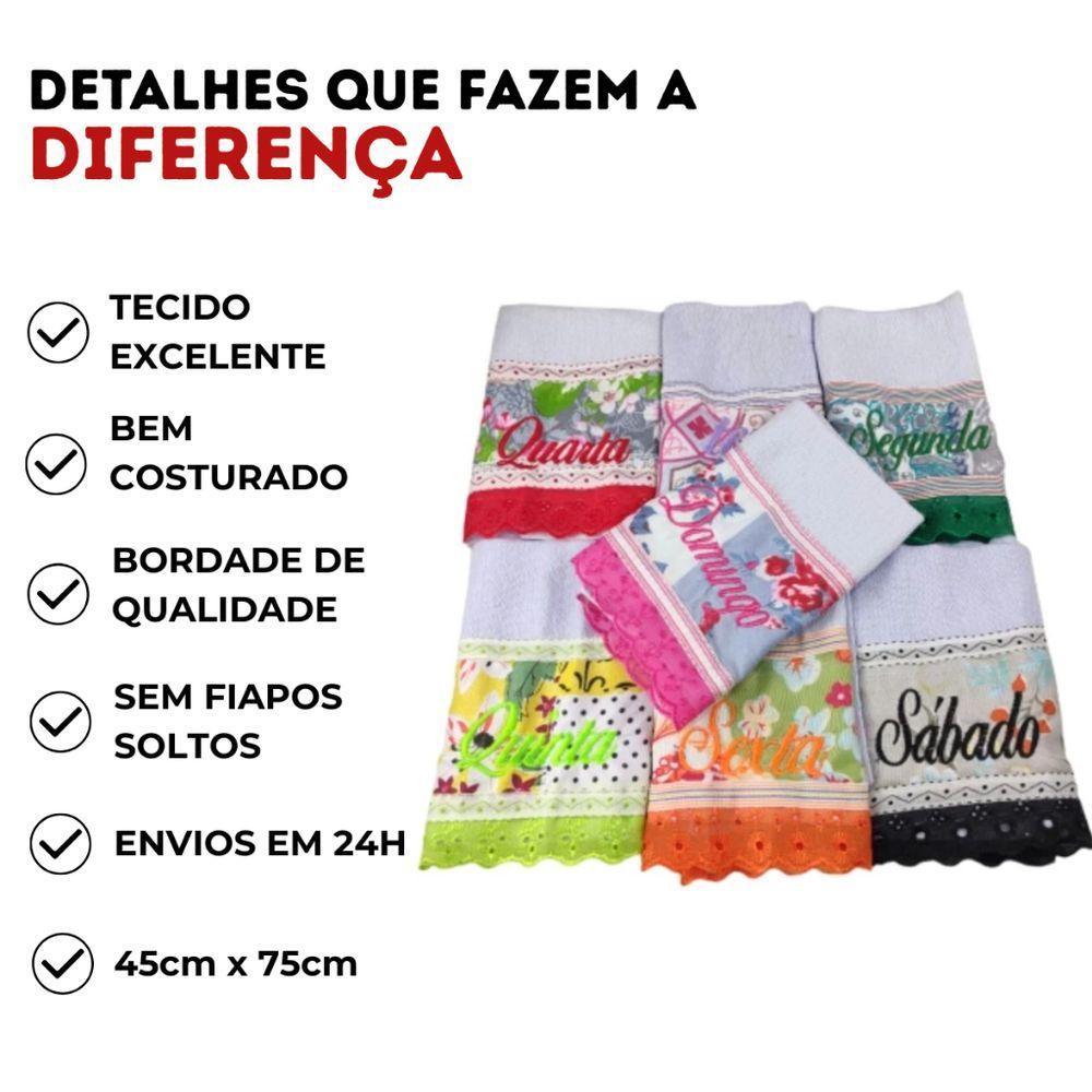 Kit 7 Pano De Prato Grande 45x75 Panos Bordado Semaninha Para Cozinha Copa 100% Algodão - 2