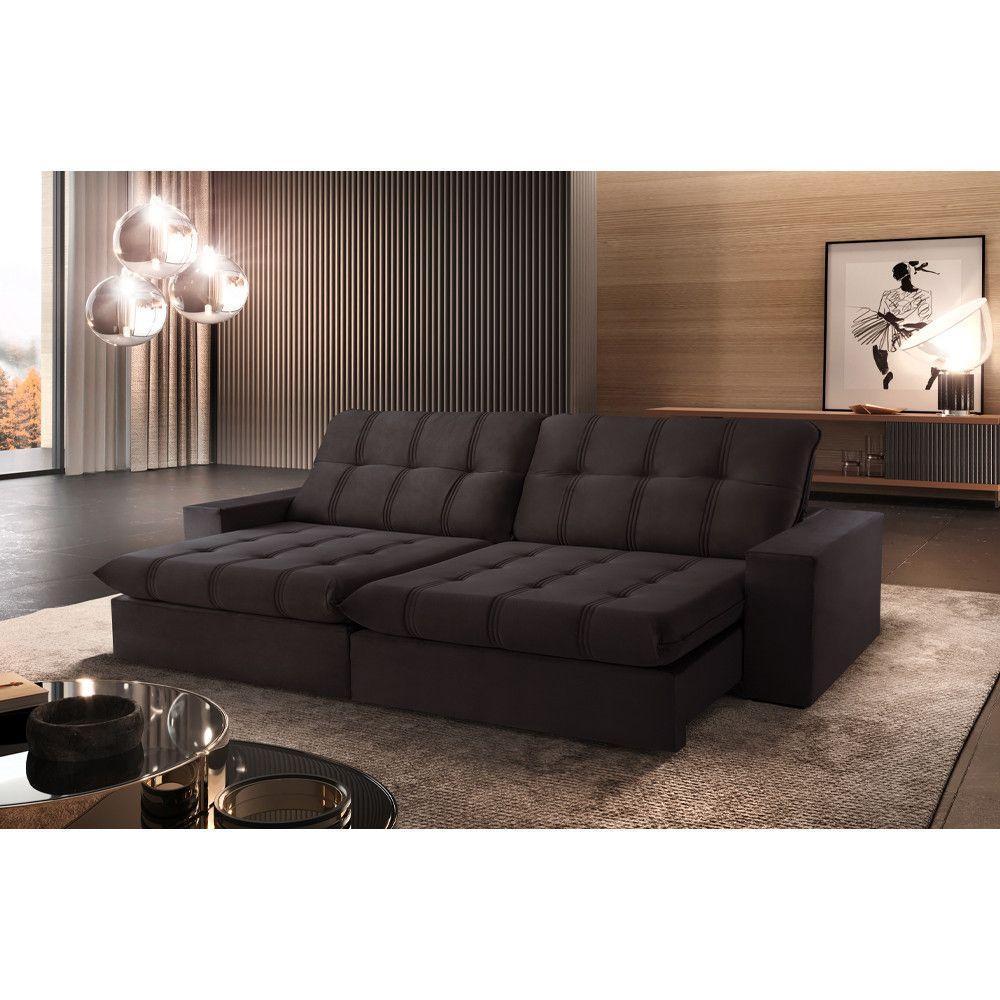 Sofá Retrátil Caparaó 2,30m 4 Lugares Molas Ensacadas Txr Marrom - 1