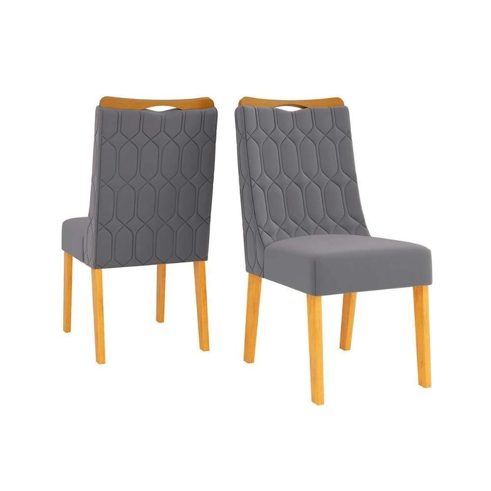 Kit 2 Cadeiras Sala Jantar Bia Cedro-suede Lunar Grafite - Dj Móveis - 1