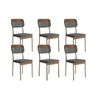 Kit 6 Cadeiras De Cozinha Valle 1755 Aço 6 Uni Rose-linho Grafite-courano Caramelo-freijo - Carraro - 1