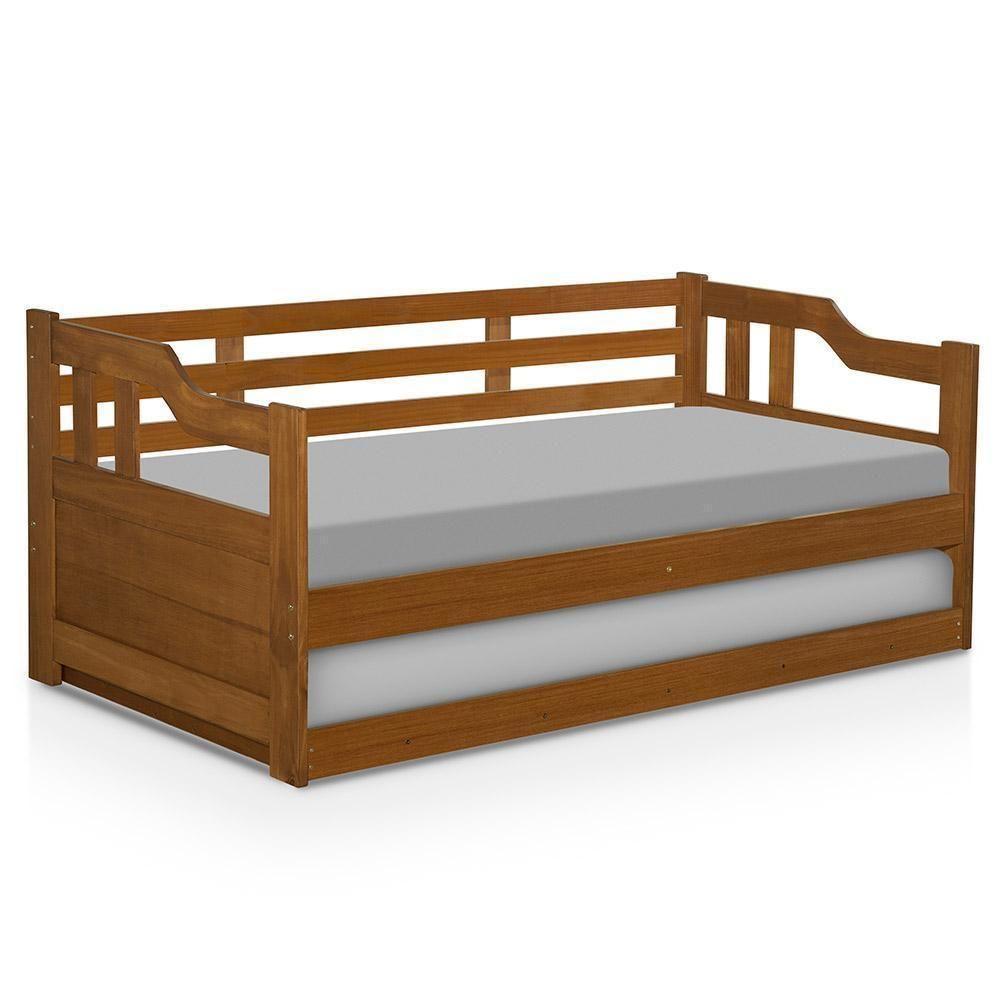 Sofá Cama De Madeira Maciça 2 Lugares Com Cama Auxiliar Castanho - 2