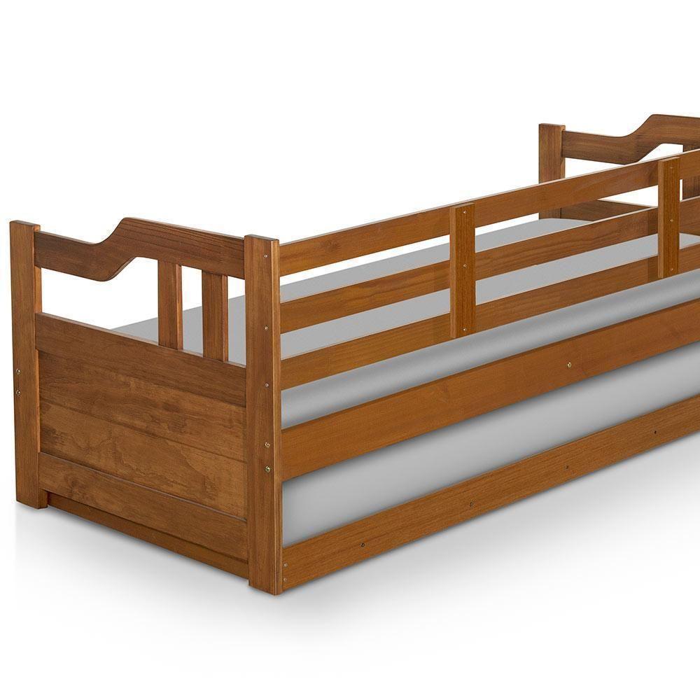 Sofá Cama De Madeira Maciça 2 Lugares Com Cama Auxiliar Castanho - 3