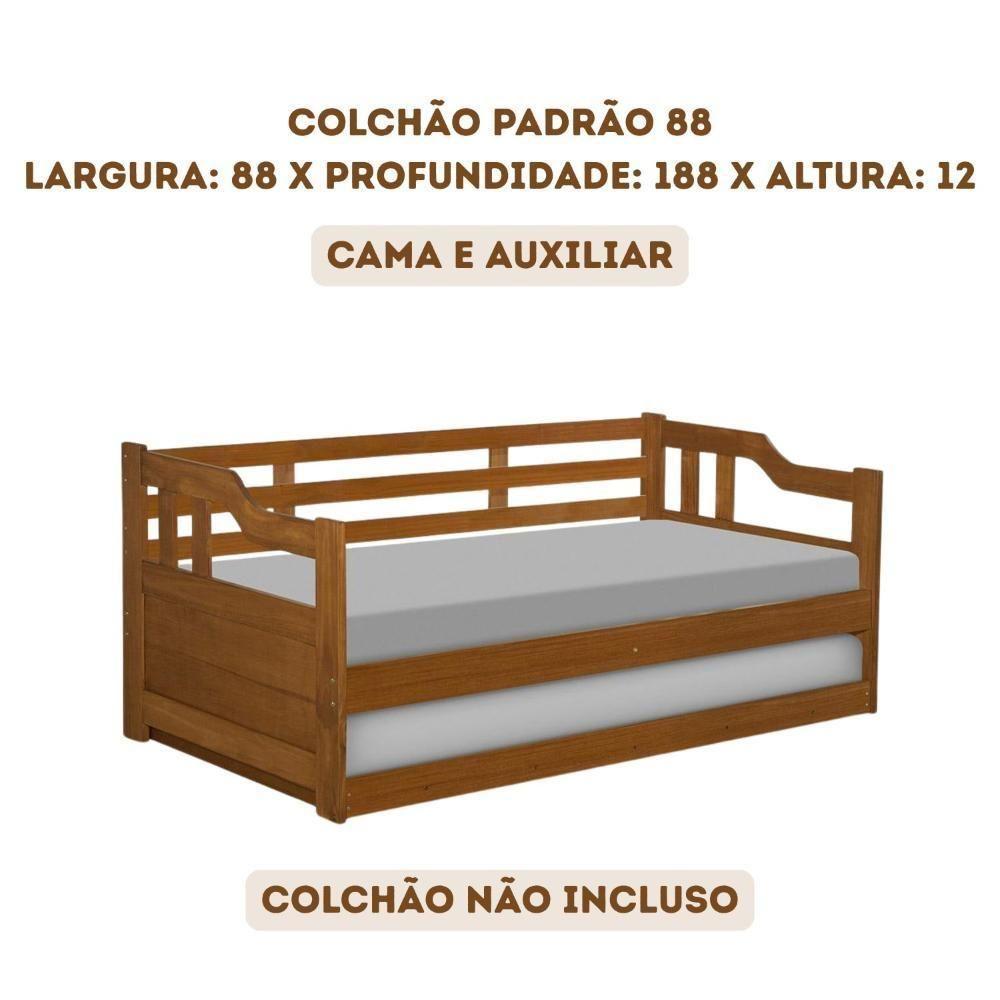 Sofá Cama De Madeira Maciça 2 Lugares Com Cama Auxiliar Castanho - 5