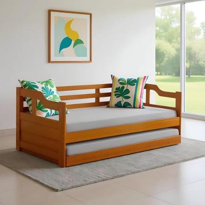 Sofá Cama De Madeira Maciça 2 Lugares Com Cama Auxiliar Castanho