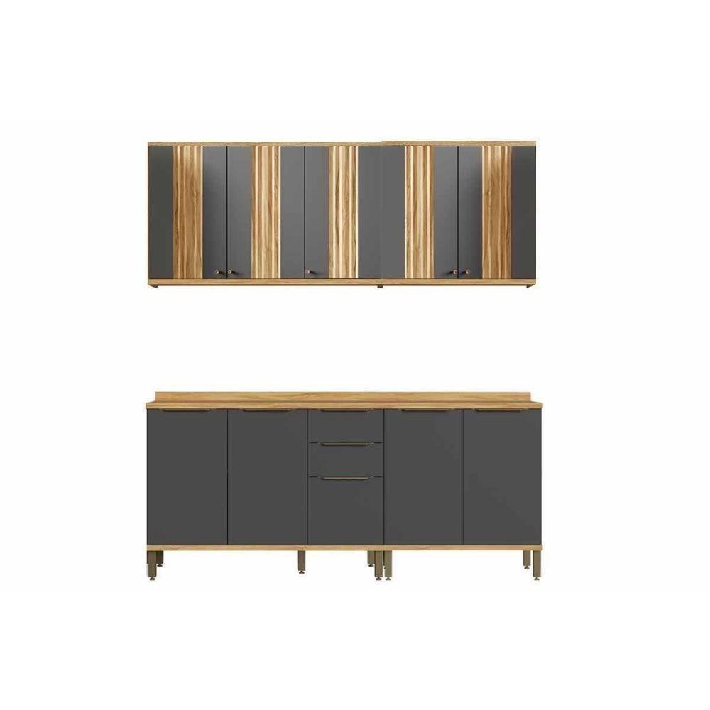 Kit Cozinha Modulada 4 Peças Sauvignon (2aéreos+2balcões) C4p246 Amendoa-grafite - Ronipa - 1