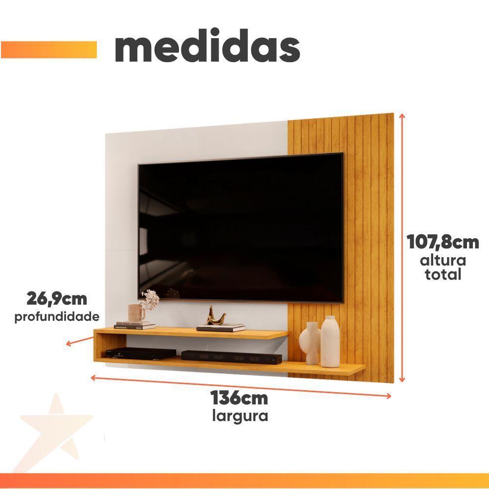 Painel Para Tv Até 50 Polegadas Detalhe Frisado Com Prateleiras Gael Cedro/off - 3