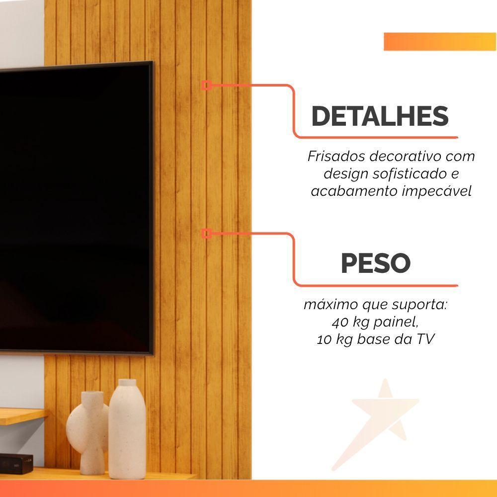 Painel Para Tv Até 50 Polegadas Detalhe Frisado Com Prateleiras Gael Cedro/off - 6