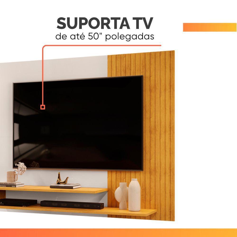 Painel Para Tv Até 50 Polegadas Detalhe Frisado Com Prateleiras Gael Cedro/off - 8