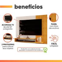 Painel Para Tv Até 50 Polegadas Detalhe Frisado Com Prateleiras Gael Cedro/off