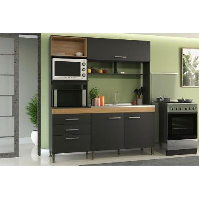 Kit De Cozinha Compacta Isis C- 3 Portas E 3 Gavetas Preto-mel - Movelbento